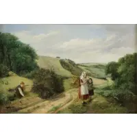Charles Hunt, Children Picking Flowers, Oil on Canvas