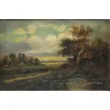 Narcisse Diaz, Figure and Cottage in Landscape, Oil on Canvas