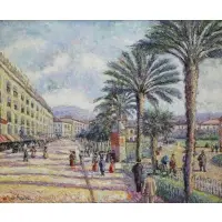 H. Claude Pissarro, L'Avenue Massena au Pritemps (Nice), Oil on Canvas
