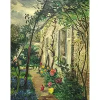 Maurice Boitel, Le Jardin du Peintre a Conches (Tet Marne), Oil on Canvas "Le Jardin du Peintre a Conches (Tet Marne)"