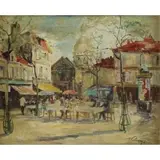 F. Oil on Canvas Claver, Montmartre, Paris Street Scene