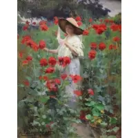 Alexandre Bonnardel, Young Woman in the Flowers (Jeune Femmes dans les Fleurs), Oil on Board