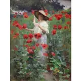 Alexandre Bonnardel, Young Woman in the Flowers (Jeune Femmes dans les Fleurs), Oil on Board