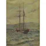 Moored Ship, Toulon France, 1925 by M. Oil on Canvas Lane Lamford, sold Oct 2015