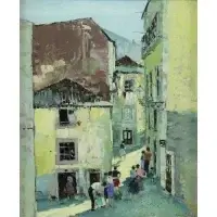 Sido, , Silva, Oil on Canvas Village Scene
