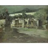 Courtyard by R. Oil on Canvas Giordano, sold Jan 2016