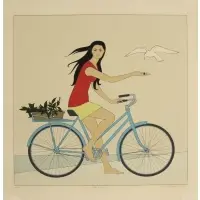The Blue Bicycle by Will Barnet, Serigraph "The Blue Bicycle", sold Jan 2016