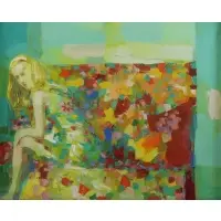 Nicola Simbari, Girl in Green Interior, 1965, Oil on Canvas "Girl in Green Interior" 1965