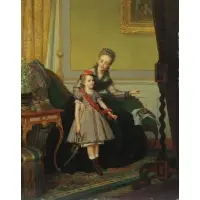 Mother with Daughter playing Soldier by Jan Portielje, Oil on Wood Panel, sold Jan 2016