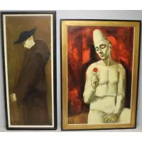 Monk in Hat & Clown with Flower by Jan De Ruth, Two Oils, sold Jan 2016