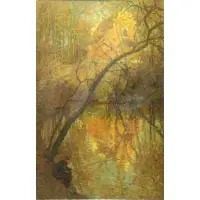 Emiel Jacques, Fisherman in in Wooded Landscape, Oil on Canvas