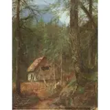 Laura Woodward, Cottage in Woods, Oil on Board
