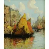 C. Oil on Canvas Young, Venetian Harbor Scene