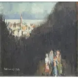 Sol Wilson, Distant Cityscape with Figures, Oil on Canvasboard