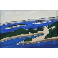 Eric Hopkins, Islands with Cove and Clouds, Oil on Board