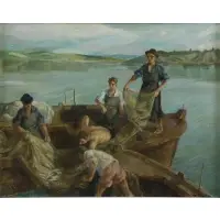 Pál Udvary, Pal Udvary (Hungarian, 1900 - 1987), Oil on Canvas of Fisherman