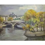 Rene Juste, La Ponte Louis-Philippe, Paris, Oil on Canvas