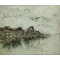 J.R Walles, Honfleur, 1983, Modernist Oil on Canvas "Honfleur" 1983