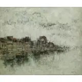J.R Walles, Honfleur, 1983, Modernist Oil on Canvas "Honfleur" 1983
