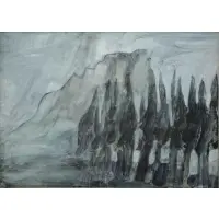 Robert Andrew Parker, Robert Andrew Parker (American, active in New York, b, Watercolor Landscape with Trees Mountain