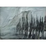 Robert Andrew Parker, Robert Andrew Parker (American, active in New York, b, Watercolor Landscape with Trees Mountain