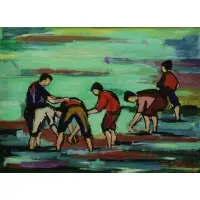 Maxim Bugzester, Clam Diggers, Oil on Board