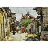Isaac Holtz, Morning Shaarei Pina, Oil on Board "Morning Shaarei Pina" Signed lower left