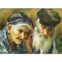 Isaac Holtz, Sephardic Old Couple, Oil on Canvas "Sephardic Old Couple" Signed lower right