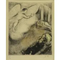 Samuel Called by God by Marc Chagall, Hand Colored Etching "Samuel Called by God" Pl, sold Feb 2016