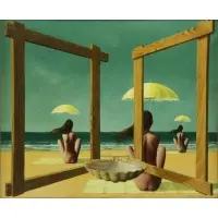 Martín Zerolo, Nudes with Umbrellas on the Beach, Oil on Canvas
