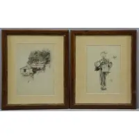 Robert Frederick Blum, Enoshina, Two Japanese Ink Drawings