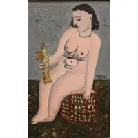 Justine Fuller, Nude with Fish, 1946, Oil on Board