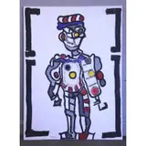 Paolo Corvino, Abstract Figure on White Background, Oil and Mesh Wire on Canvas