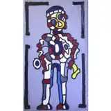 Paolo Corvino, Abstract Figure on Gray Background, Oil on Canvas