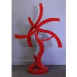 Paolo Corvino, Plaque on base, Red Painted Metal Abstract Sculpture