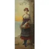 Egisto Ferroni, Venetian Flower Girl, Oil on Canvas "Venetian Flower Girl"