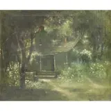 George W. King, Garden Landscape with Figure and Dog, Oil on Canvas