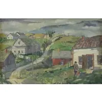 Jonas Lie / S.L. by Jonas Lie, Oil on Canvas Saranac Lake Village Scene, sold Dec 2015