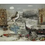 Jean Calogero, Surrearist Venetian Cityscape, OIl on Canvas