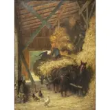 Otto Seeck, Barn Scene, Oil on Canvas