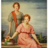 Louis David Vaillant, Sisters with Fruit, Oil on Canvas