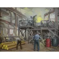 Robert Lambdin, The Brass Industry, Oil on Masonite "The Brass Industry"