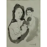 Emmanuel Mané-Katz, Mother and Child, Ink on Paper