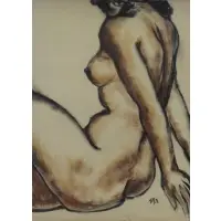 Krishna Ara, Seated Nude Torso, Gouache on Paper