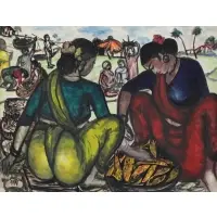 Krishna Ara, Women Cooking Fish, Gouache on Paper