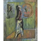 Vytautas Kasiulis, Woman in Art Gallery, Oil on Canvas