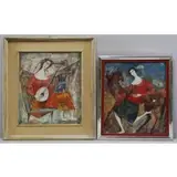 Luciano Spazzali, Figura con Strumento, Two Oils on Masonite