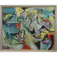 William Kohn, Composition XVI, Abstract Oil on Masonite