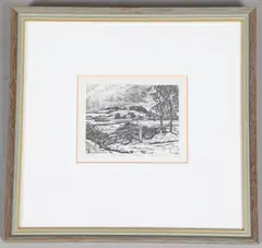 Howard Phipps, Old Sarum in Winter, wood engraving