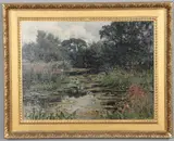 Frank Richards, Summer River Landscape With Reeds And Water Lilies, oil on canvas